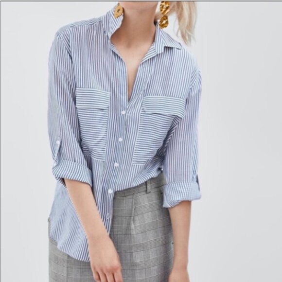 Zara Blue & White Soft Lightweight Striped Shirt-Perfect Condition! - Picture 1 of 6